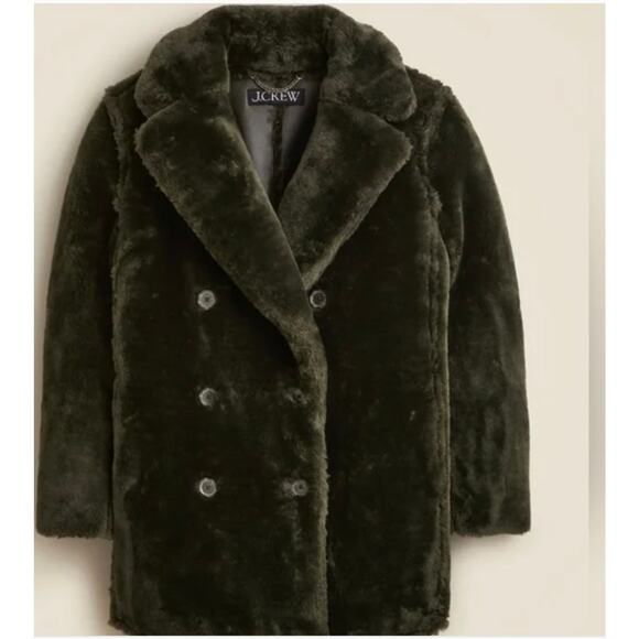Copied - J. Crew Wm's Faux Fur Teddy Coat in Olive Green Double Breasted NWOT XS - Picture 1 of 3